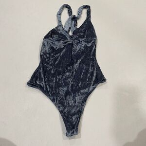 Aerie Crushed Velvet Bodysuit Dark Gray One Piece Size Small